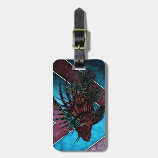 革バンドが付いているライオンの魚の荷物のラベル ラゲッジタグ (正面縦)