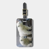 革バンドが付いている白くまの荷物のラベル ラゲッジタグ (正面縦)