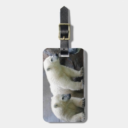 革バンドが付いている白くまの荷物のラベル ラゲッジタグ (正面縦)