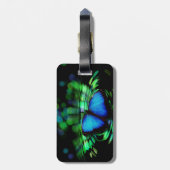 革バンドが付いている青い蝶荷物のラベル ラゲッジタグ (裏面縦)