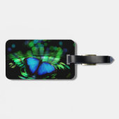 革バンドが付いている青い蝶荷物のラベル ラゲッジタグ (裏面横)