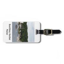 革バンドが付いているBoothbay港のボートの荷物のラベル