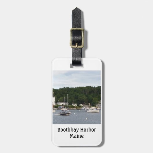 革バンドが付いているBoothbay港のボートの荷物のラベル ラゲッジタグ (正面縦)