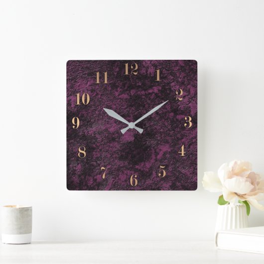 革バーガンディテクスチャ正方形壁時計 スクエア壁時計 (ホーム)