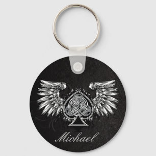 革入れ墨の都市飛んだケルト結び目模様Keychain キーホルダー