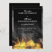 革及び炎のバイクもしくは自転車に乗る人の結婚式招待状 招待状 (正面/裏面)