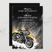 革及び炎の型破りのバイクもしくは自転車に乗る人の結婚式招待状 招待状 (正面/裏面)