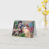 革命的な戦争の愛国心が強い男の子の旗のヴィンテージの芸術 カード (黄色い花)