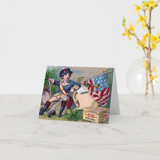 革命的な戦争の愛国心が強い男の子の旗のヴィンテージの芸術 カード (黄色い花)