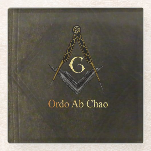 革本の一見の正方形およびコンパス ガラスコースター (正面)