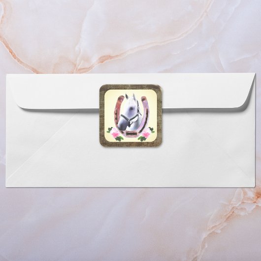 革絵を描枠のフェイク馬 スクエアシール