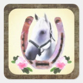 革絵を描枠のフェイク馬 スクエアシール (正面)