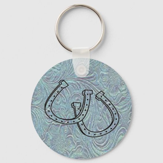 革製工具プリントデザインW/Horseshoes Keychain キーホルダー (正面)