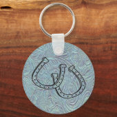 革製工具プリントデザインW/Horseshoes Keychain キーホルダー (正面)