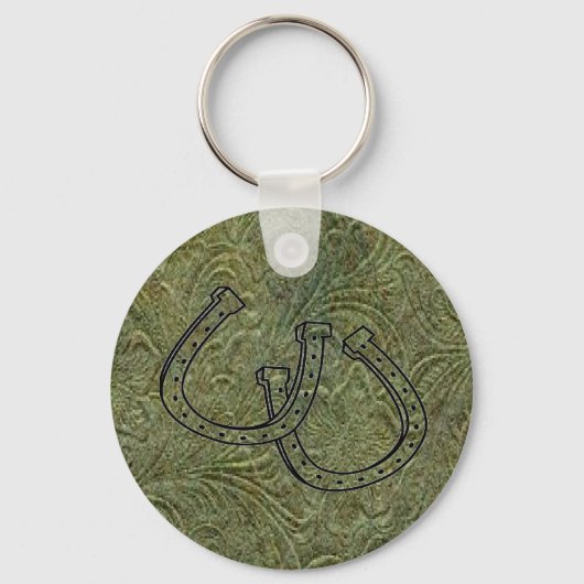 革製工具プリントデザインW/Horseshoes Keychain キーホルダー (正面)