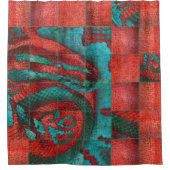 革質の抽象的な赤およびティール（緑がかった色）の軽食 シャワーカーテン (正面)