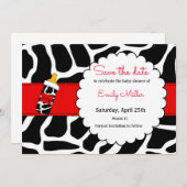 革靴のベビーシャワーの保存日付の黒の赤 セーブザデート (正面/裏面)