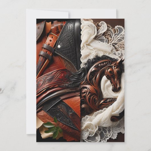 革、レース、馬の国の結婚式 招待状 (裏面)