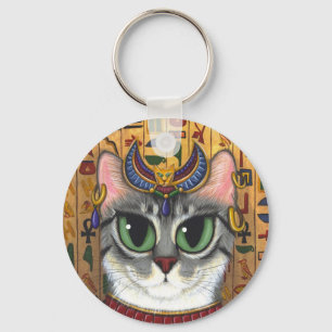 靭皮繊維の女神、エジプト人のBastet猫の芸術Keychain キーホルダー