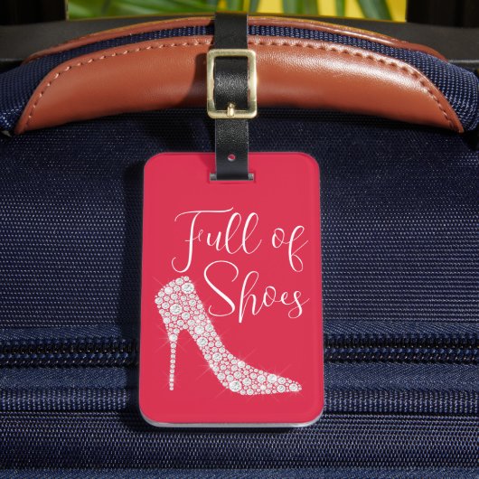 靴でいっぱいのデザイナーピンク ラゲッジタグ (正面インサイチュ2)