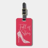 靴でいっぱいのデザイナーピンク ラゲッジタグ (正面縦)