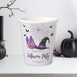 靴とこうもりパープルハロウィン付き魔女ハット 紙コップ
