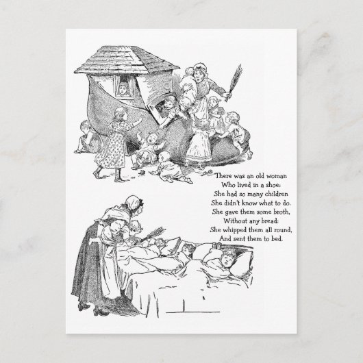靴に住む老婦人子供部屋韻 ポストカード (正面)