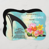 靴のかかとの花のティール（緑がかった色）の水彩画のブライダルシャワー 招待状 (正面/裏面)