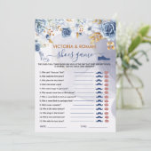 靴のゲーム エレガントな青い花のウェディングシャワーのカード 招待状 (スタンド正面)