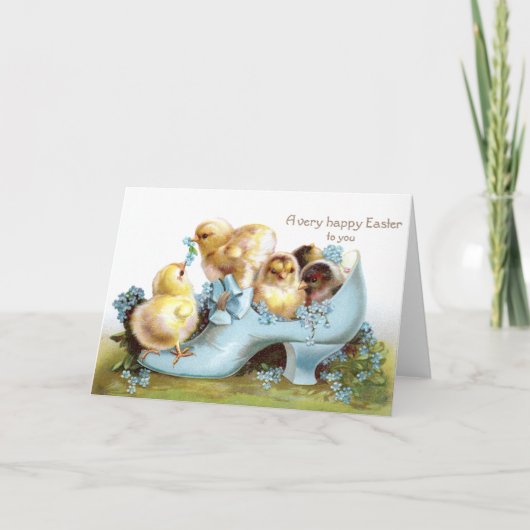 靴のヴィンテージのイースターカードのひよこ シーズンカード (正面)