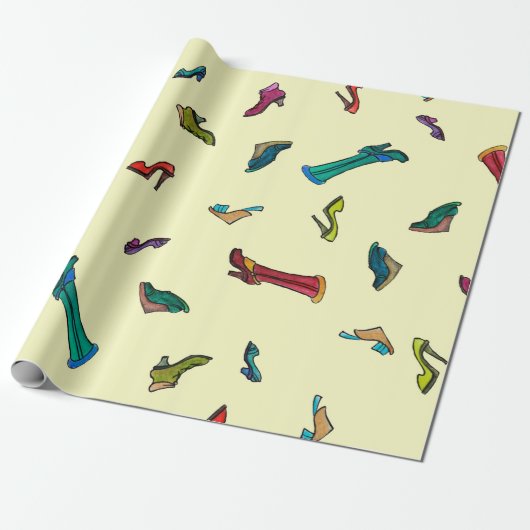 靴の水彩継ぎ目無し模様 ラッピングペーパー (アンロールド)