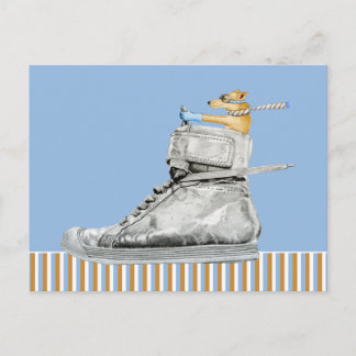 靴はがきを動かすストライプの犬 ポストカード