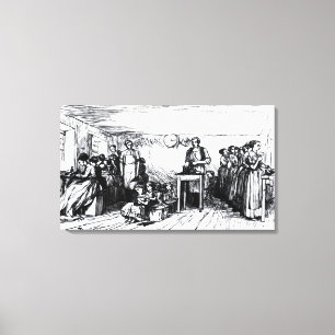 靴を作る女性と子供 キャンバスプリント