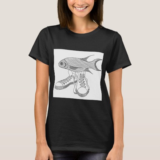 靴を履いた面白い魚 Tシャツ (正面)