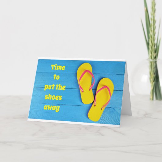 靴を履遠くにきビーチサンダルを取る カード (正面)