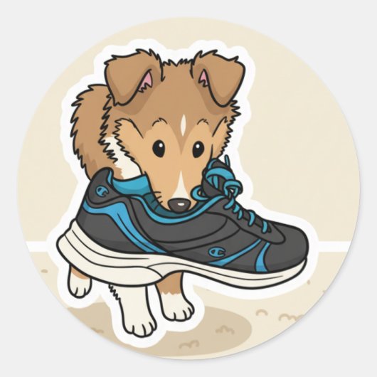 靴を持つ子犬 ラウンドシール (正面)
