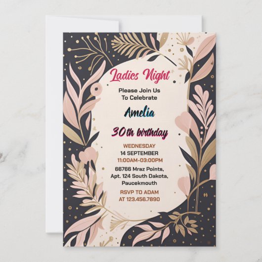 靴スタイリッシュ大人の女性の夜30th誕生日 招待状 (正面)