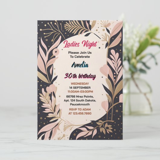 靴スタイリッシュ大人の女性の夜30th誕生日 招待状 (スタンド正面)