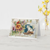 靴ビクトリアン誕生日カードの白猫 カード (黄色い花)