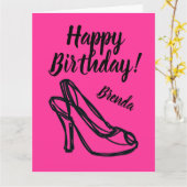 靴ファッションガーリーピンク誕生日カード カード (黄色い花)