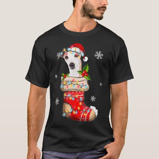 靴下おもしろいのウィペットのクリスマス愛犬家クリスマス Tシャツ (正面)