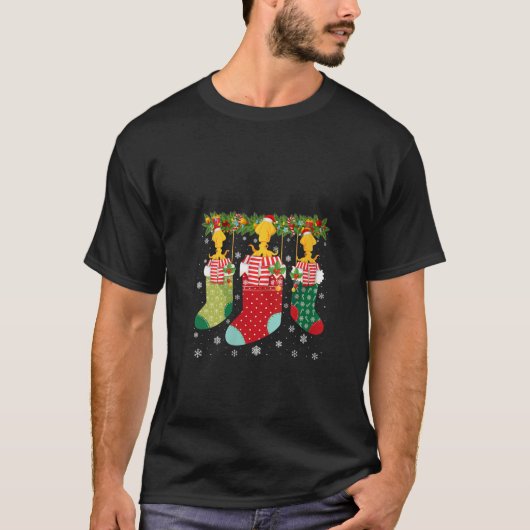 靴下にタコおもしろいが3匹入る醜いクリスマス Tシャツ (正面)