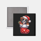 靴下のボクサーのクリスマスサンタハットクリスマスドッグ愛好家1 マグネット (正面/裏面)