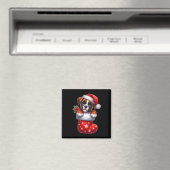 靴下のボクサーのクリスマスサンタハットクリスマスドッグ愛好家1 マグネット (インサイチュ (食洗機))