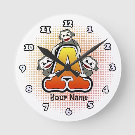 靴下のモンキー時計をモノグラムする ラウンド壁時計 (正面)