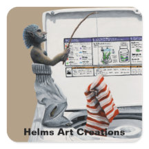 靴下の刑事魚釣り泥棒ファンタジーアートシール