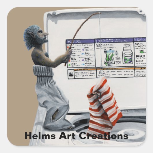 靴下の刑事魚釣り泥棒ファンタジーアートシール スクエアシール (正面)