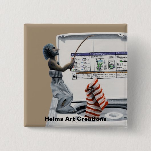 靴下の刑事魚釣り泥棒ファンタジーアートボタン 缶バッジ (正面)