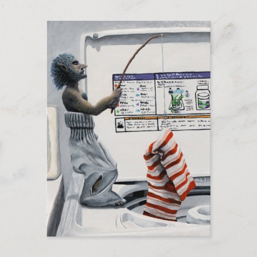 靴下の刑事魚釣り犯罪ファンタジーアートはがき ポストカード (正面)