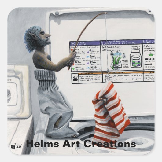 靴下の刑事魚釣り犯罪ファンタジーアートシール スクエアシール (正面)